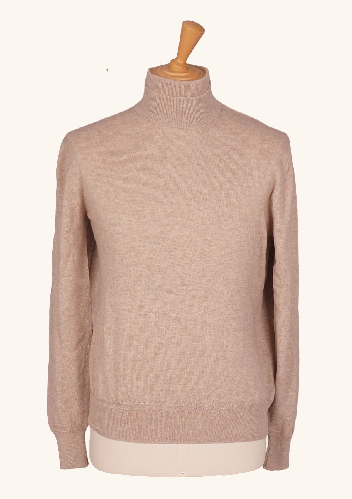 Beige Cashmere Double Turtleneck