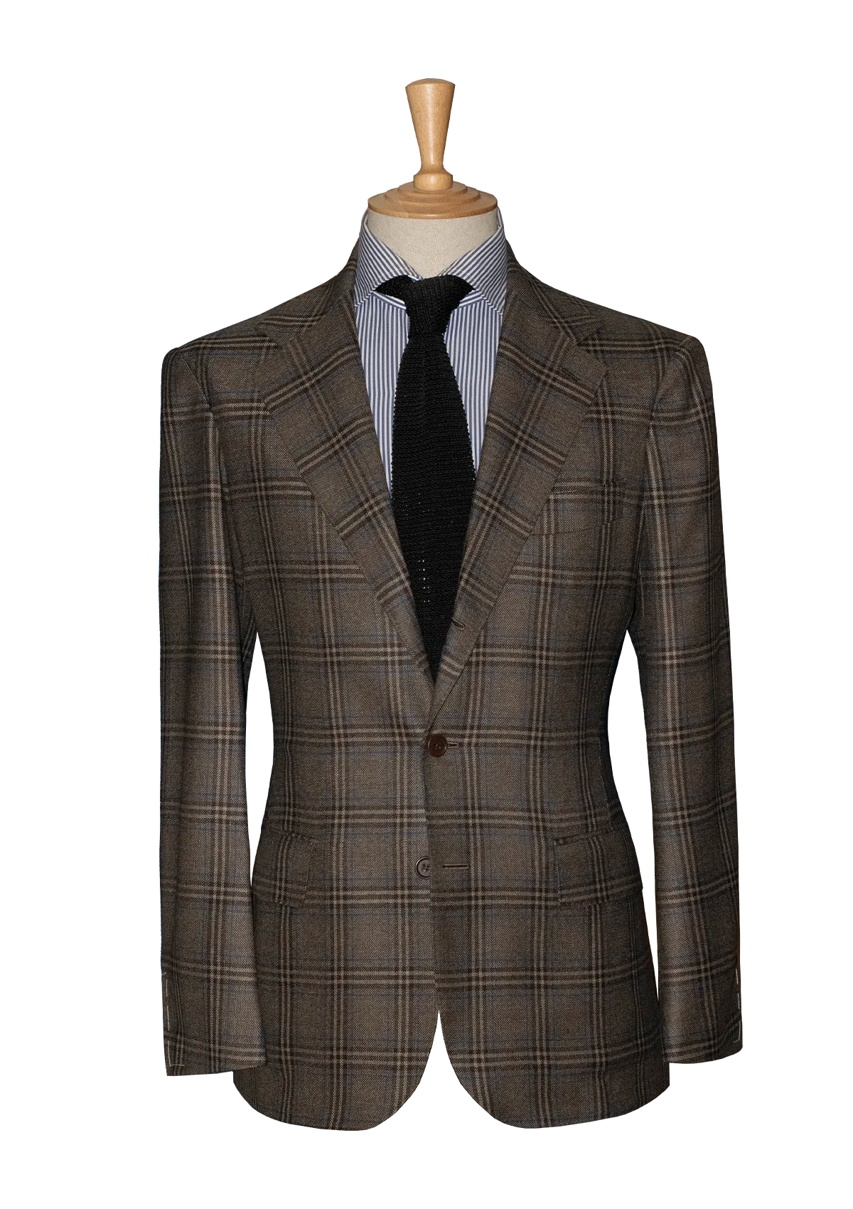 Taupe Prince of Wales Unstructured Jacket with Blue Stripe