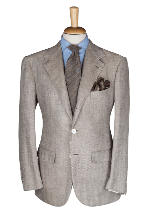 Men's Beige Herringbone Linen Sport Coat
