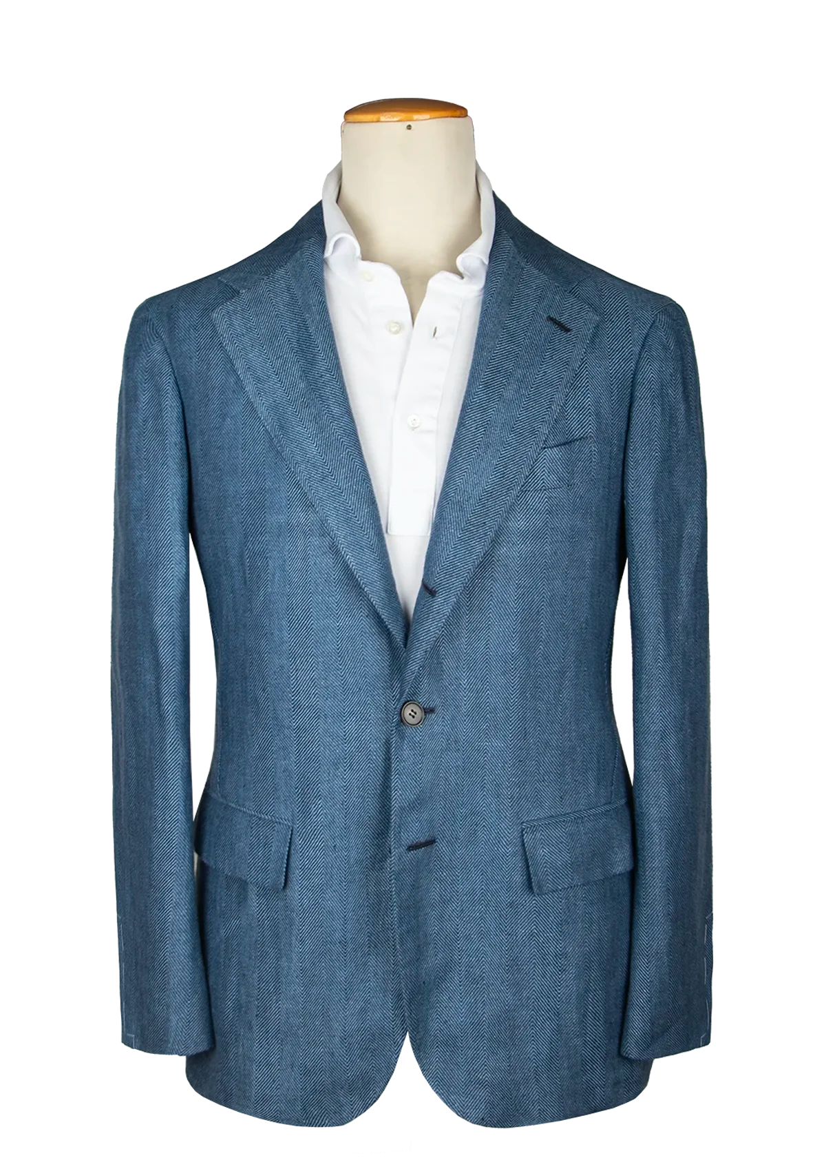Blue Herringbone Linen Unstructured Jacket