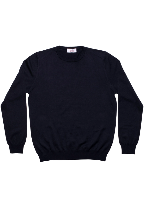 Navy Blue Cotton Crewneck Sweater