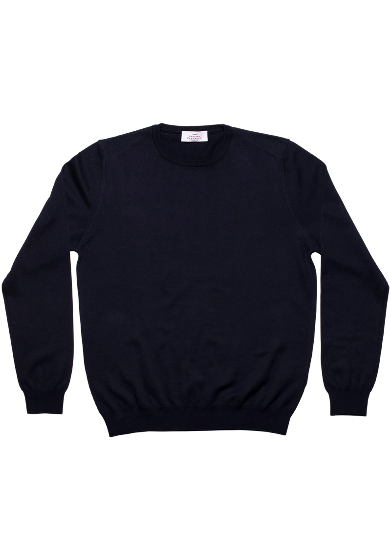 Navy Blue Cotton Crewneck Sweater