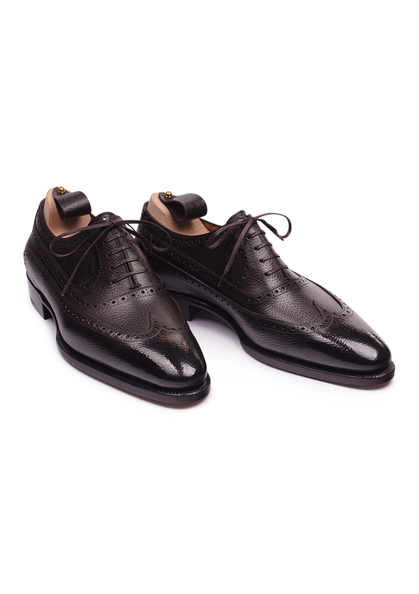 Dark Brown Wingtip Oxford Shoes in French Hatched Box Calf Stefano Bemer