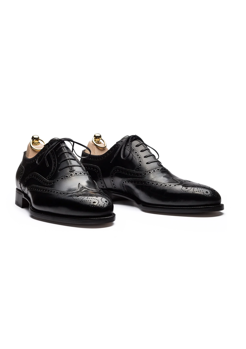 Black Wingtip Oxfords with Medallion