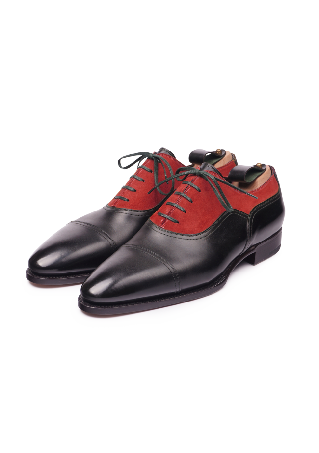 Black and Red Cap toe Balmoral Shoes