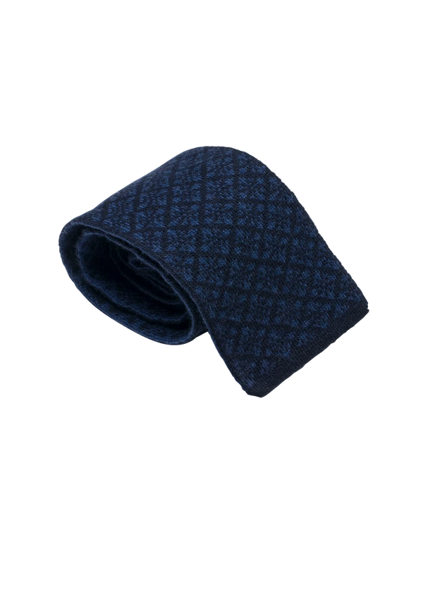 Navy Blue & Blue Wool Maglia Tie, Pattern 5