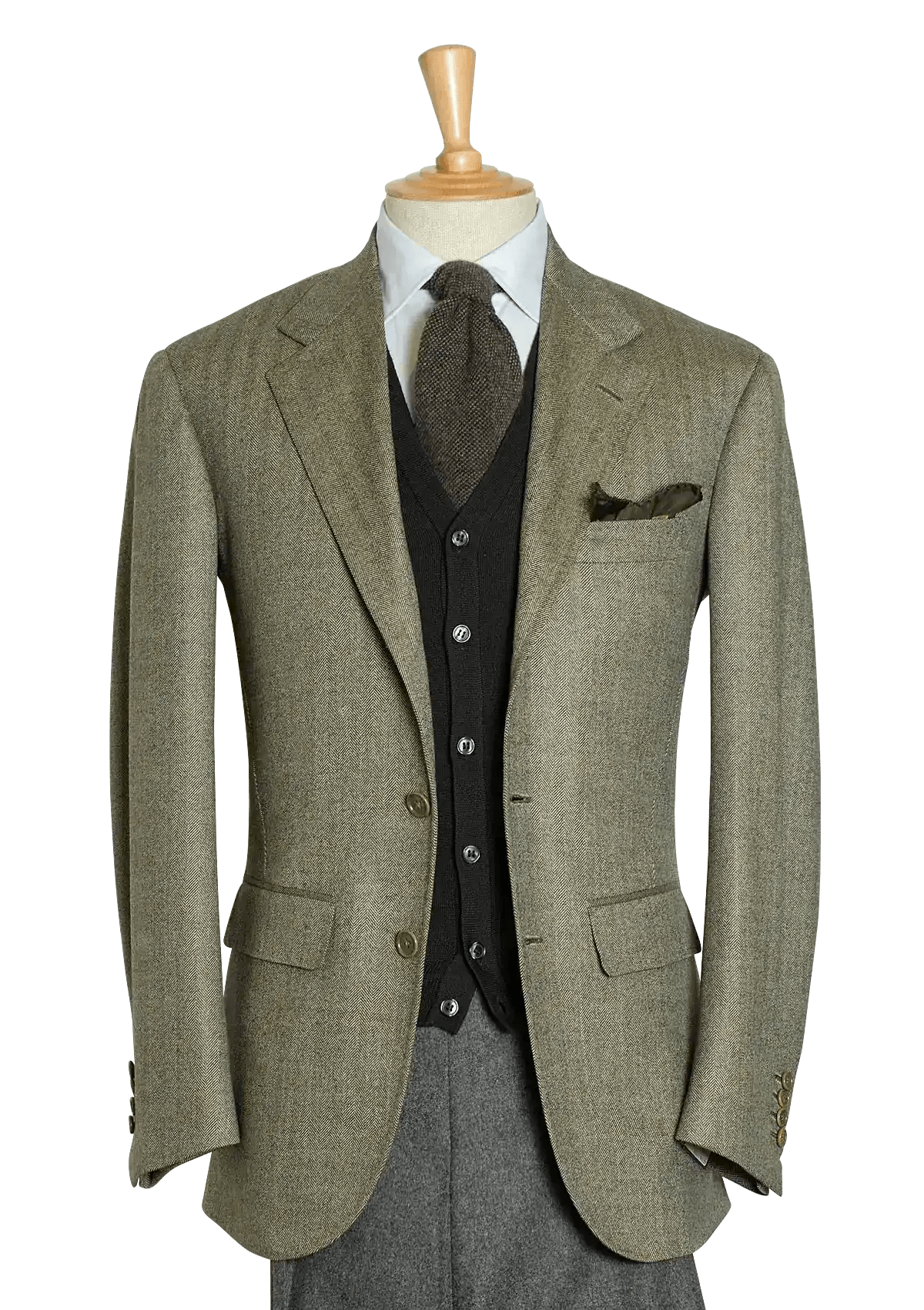 Men's Sage Lambswool Herringbone Single-breasted Jacket