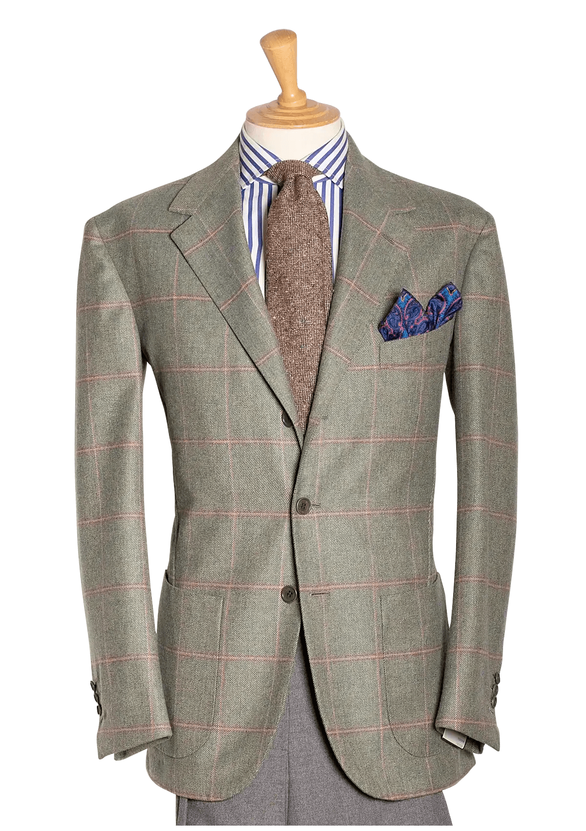 Sage Tweed Single-breasted Jacket with pink Check