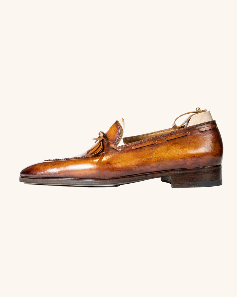 Cognac Brown Tassel Loafers in Kangaroo