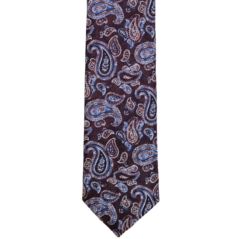 Three-fold silk tie with paisley pattern