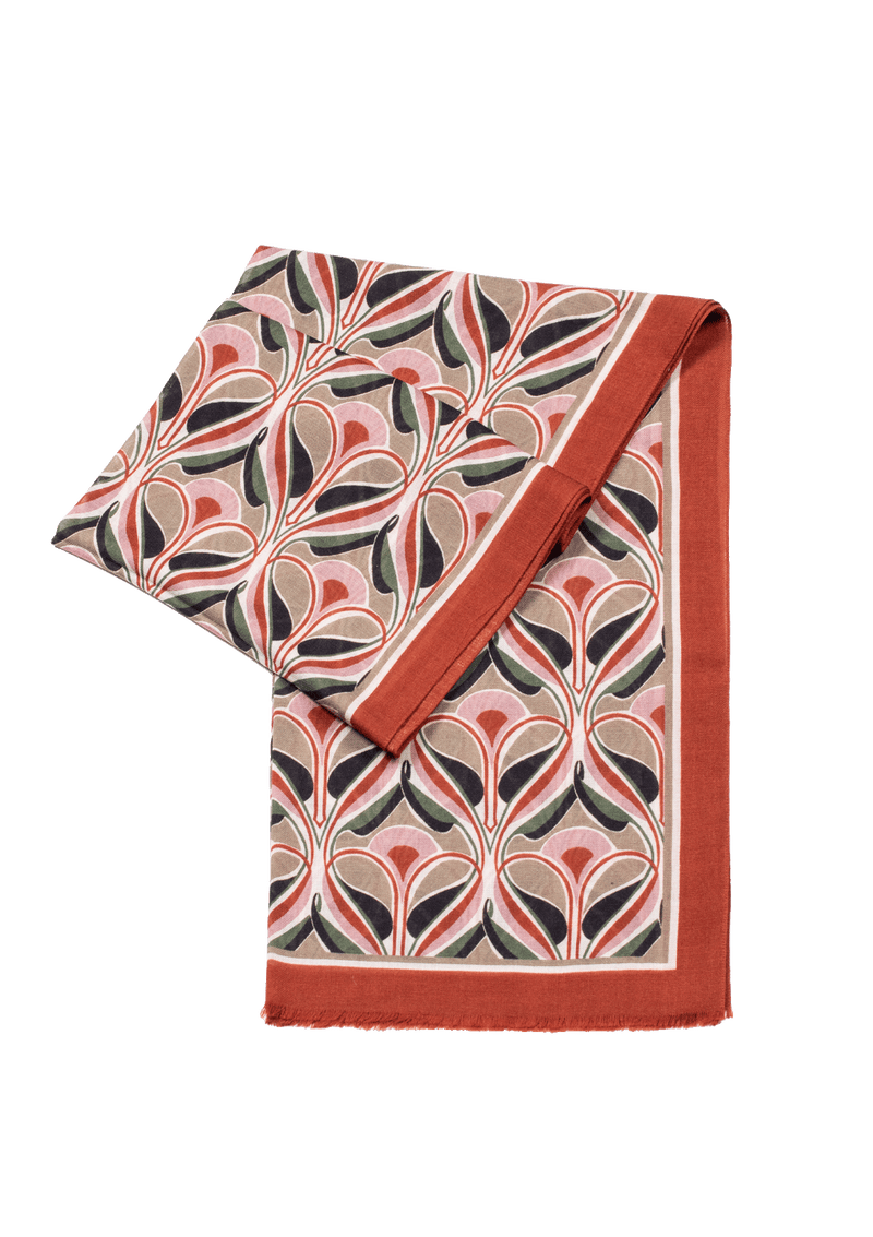 Rust Retro Geometric Print Scarf