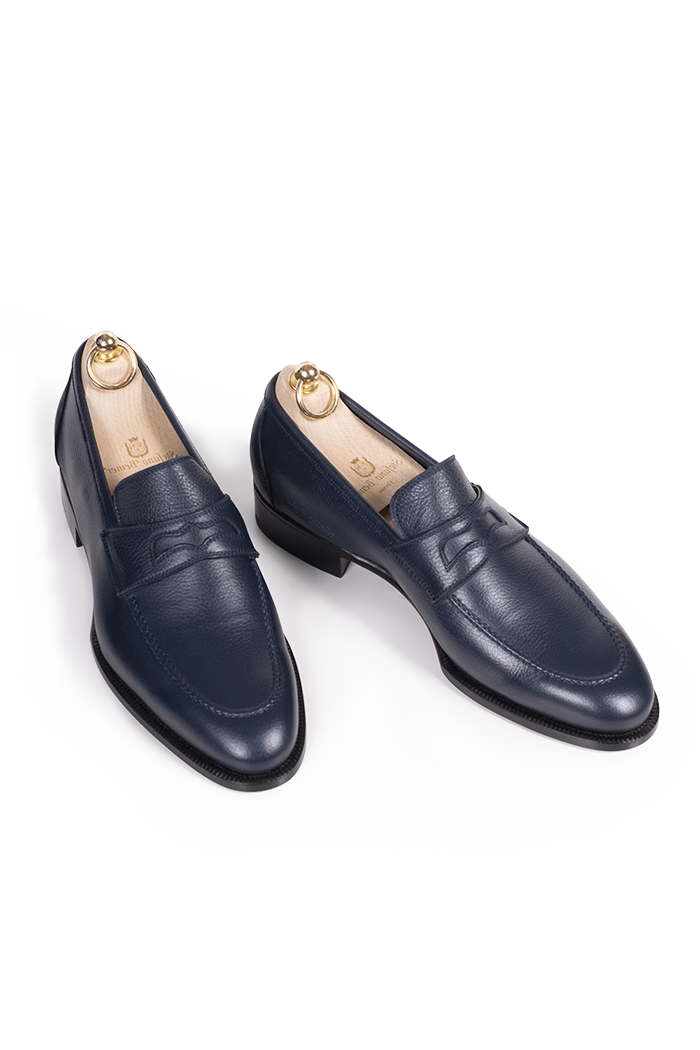 Navy Blue Deerskin Penny Loafer