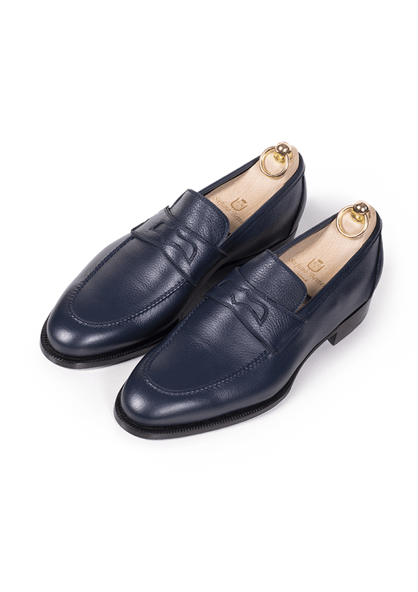 Navy Blue Deerskin Penny Loafer