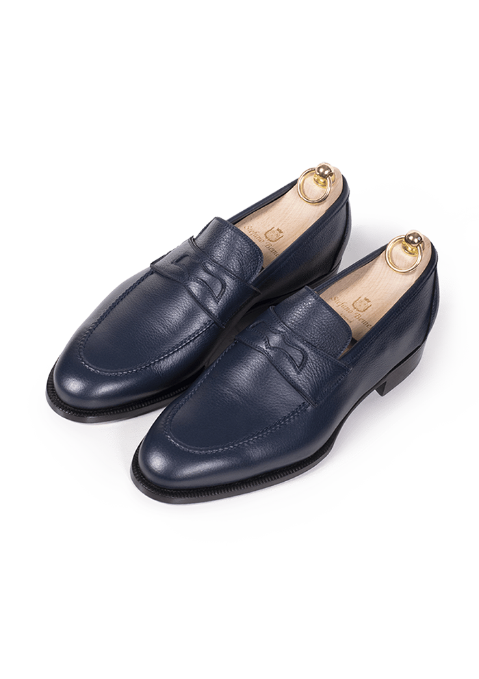 Navy Blue Deerskin Penny Loafer