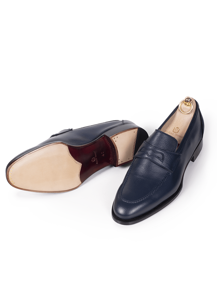 Navy Blue Deerskin Penny Loafer