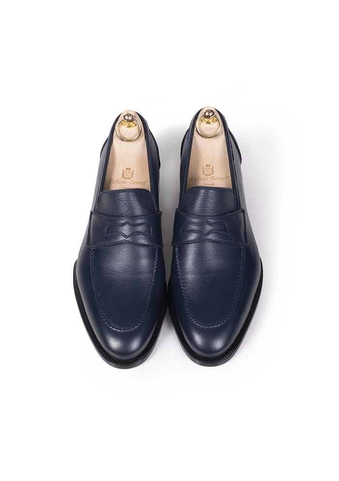 Navy Blue Deerskin Penny Loafer