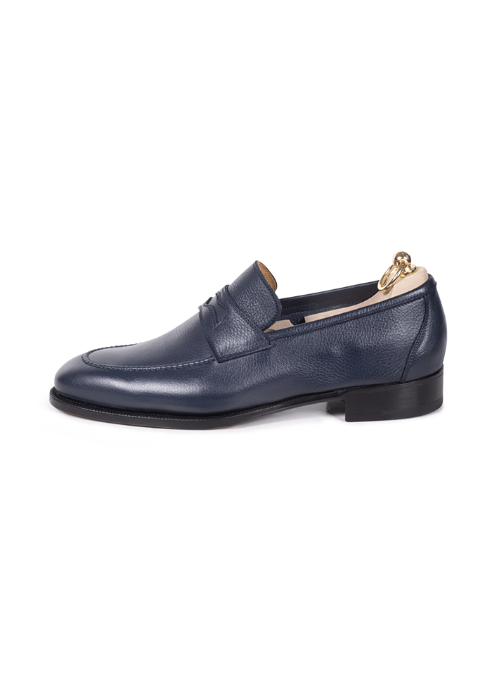 Navy Blue Deerskin Penny Loafer