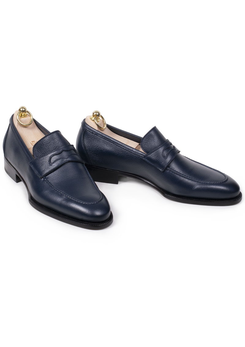 Navy Blue Deerskin Penny Loafer