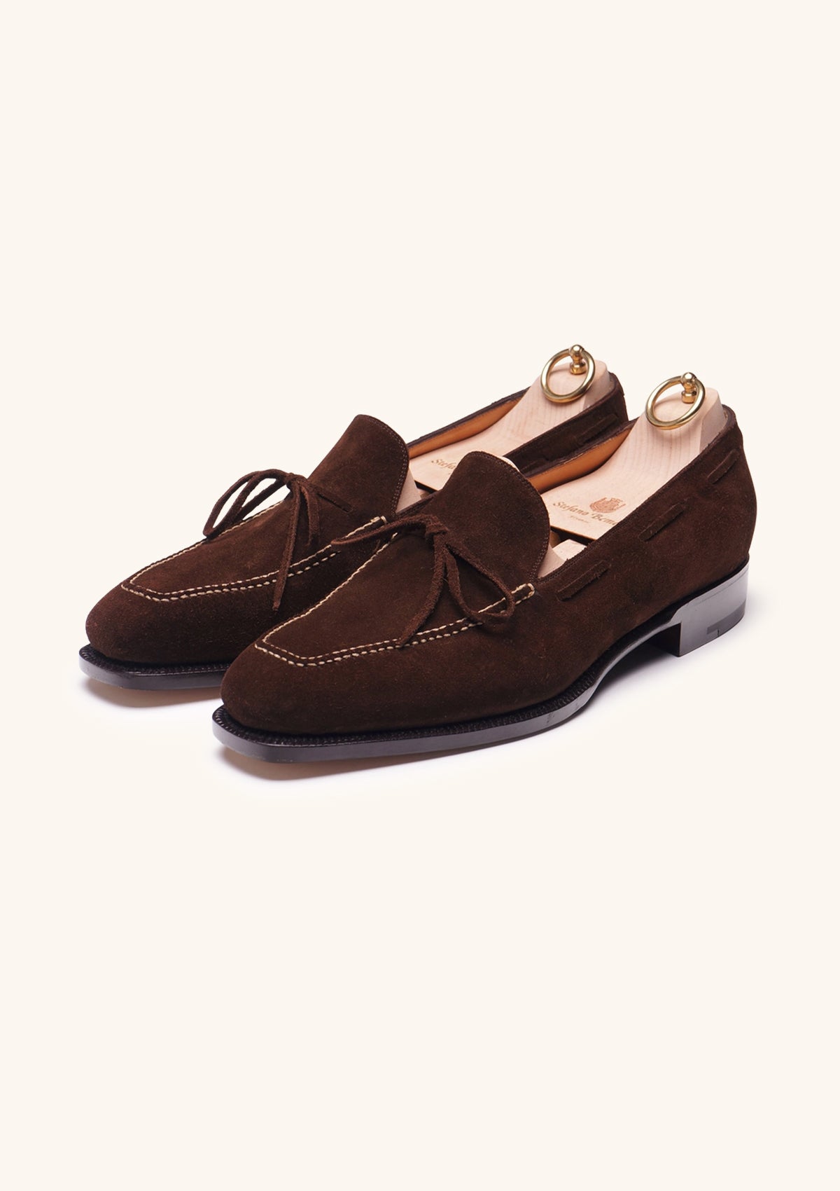 Chocolate Brown Bow Tie Loafers in Janus Suede | Stefano Bemer display picture 2