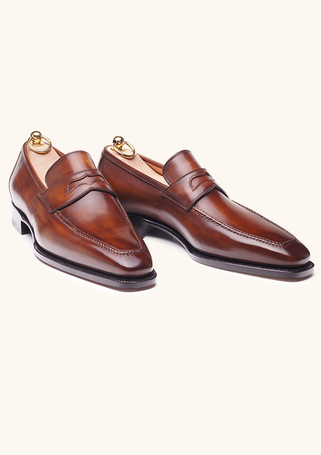 Hand-painted Brown Traditional Penny Loafers | Stefano Bemer