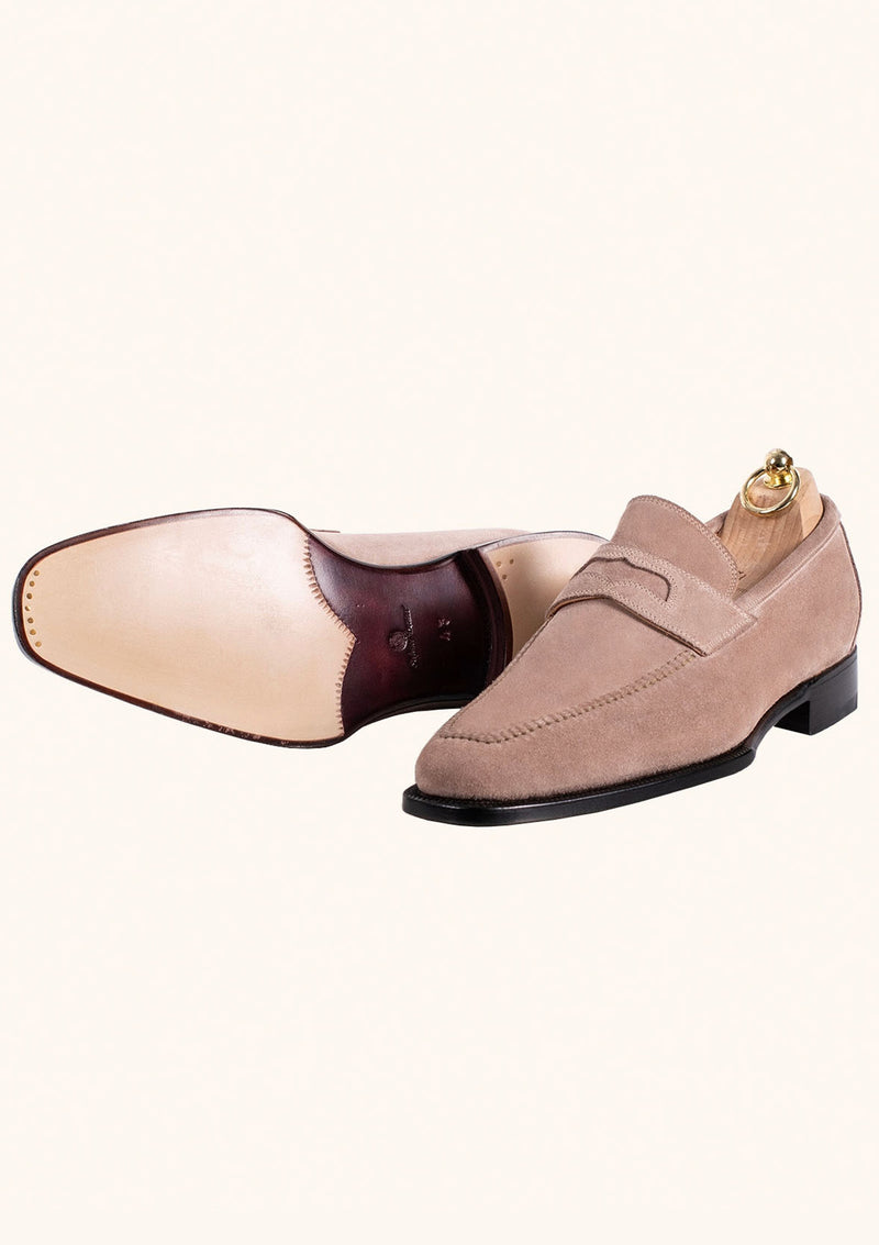 Beige Suede Penny Loafers
