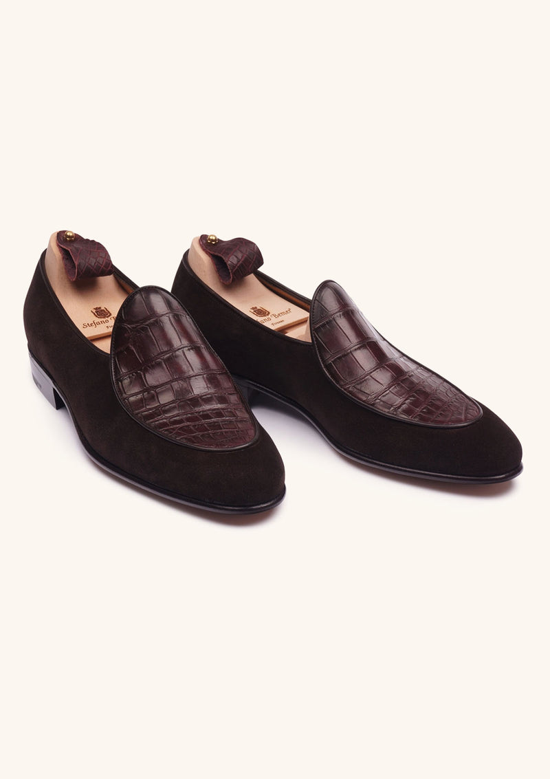 Brown Belgian Loafers with Alligator Apron