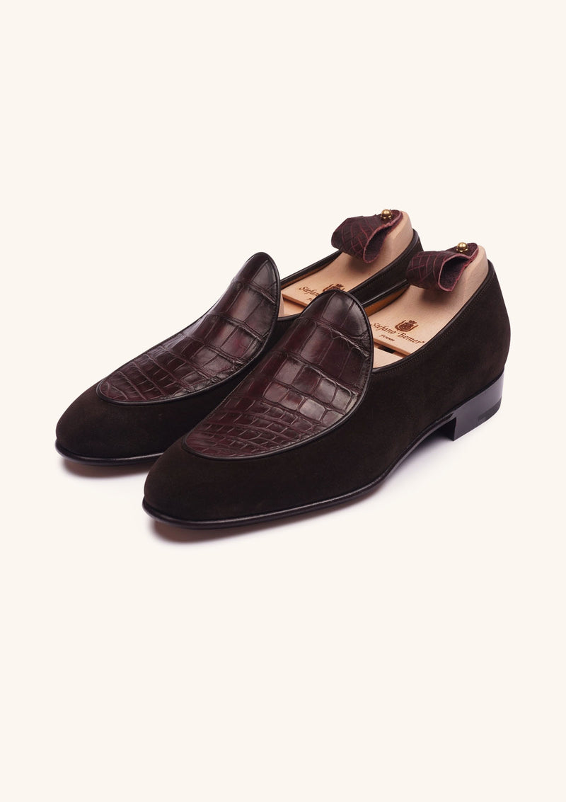 Brown Belgian Loafers with Alligator Apron