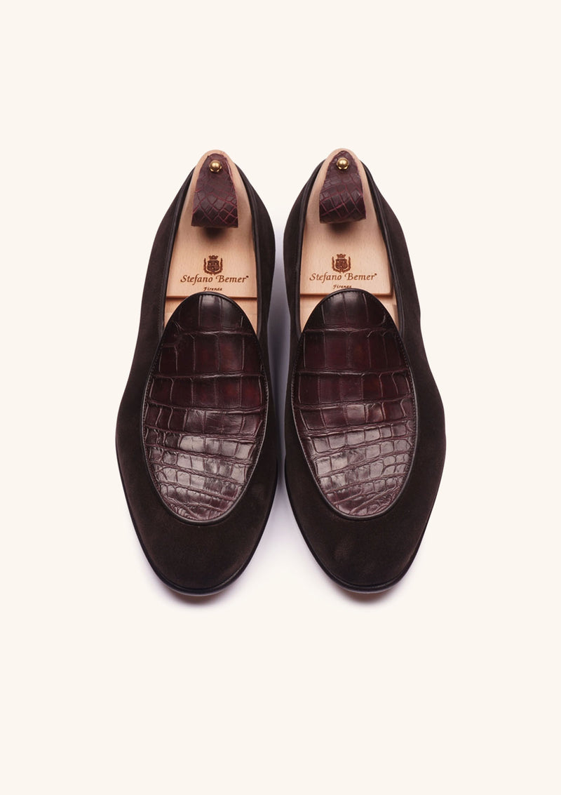 Brown Belgian Loafers with Alligator Apron