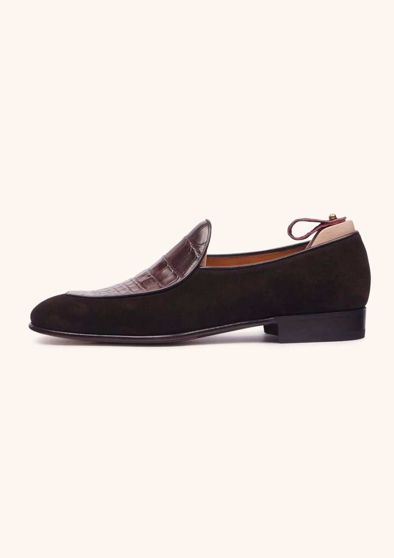 Brown Belgian Loafers with Alligator Apron