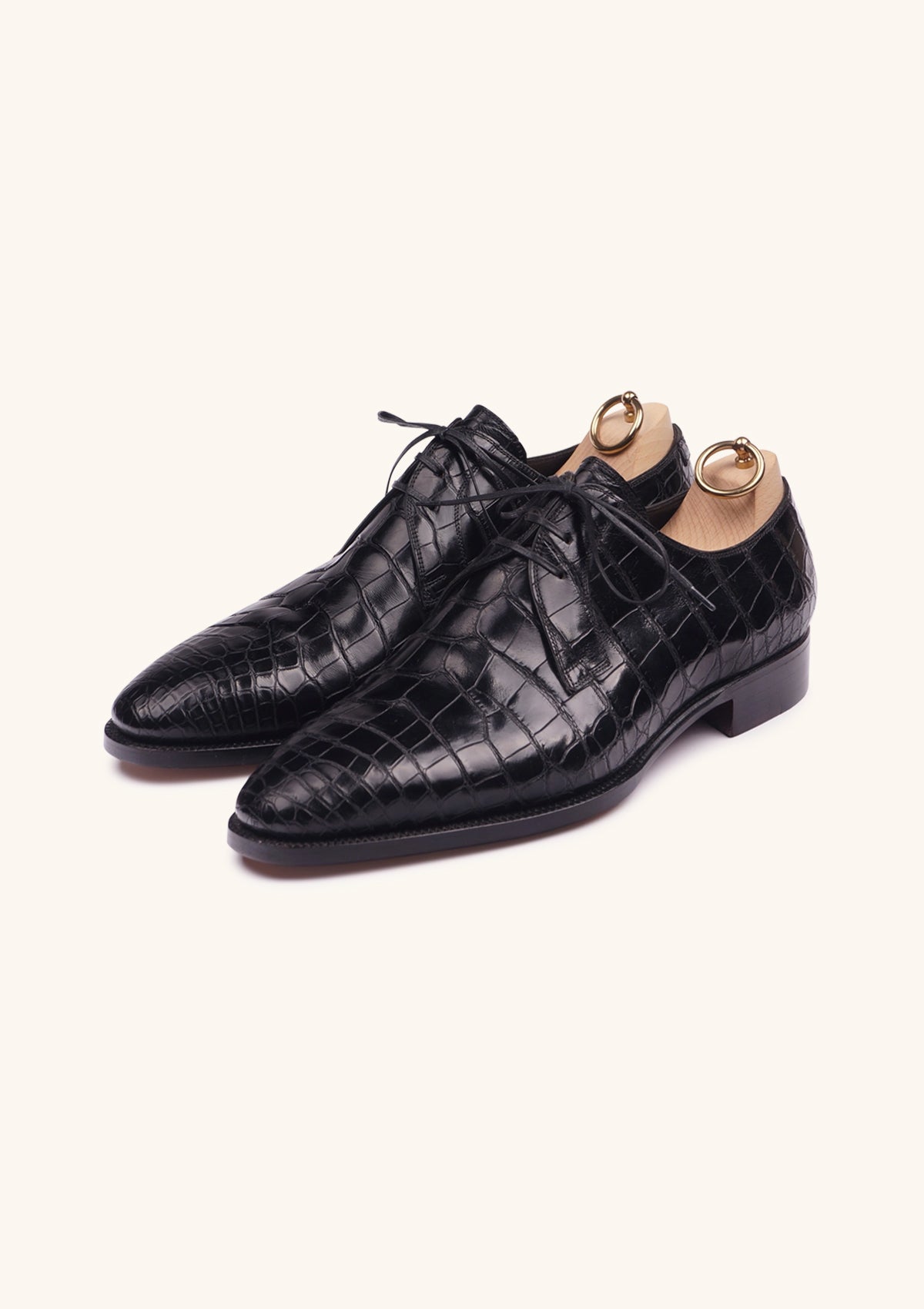 Black Cap Toe Balmoral Oxfords in Box Calf and Crocodile | Stefano