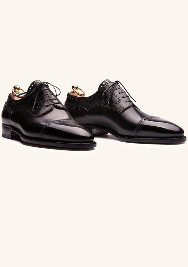 Black Brogue Cap Toe Oxford Shoes in French Box Calf