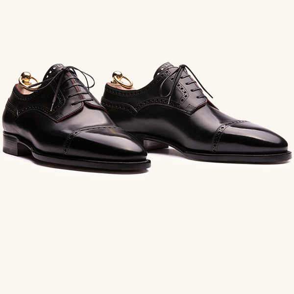 Black Five Eyelets Derby Shoes in French Box Calf | Stefano Bemer