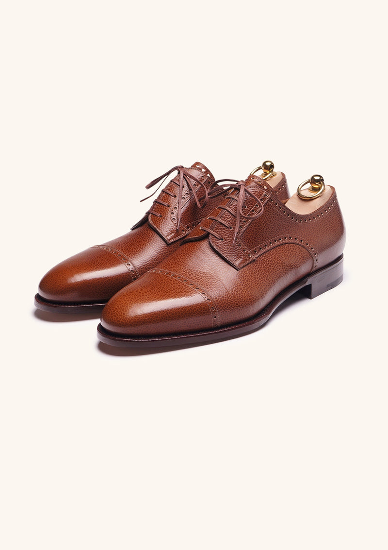 Light Brown Cap Toe Derby Shoes in Scotch Grain Leather Light Brown Cap Toe Derby Shoes in Scotch Grain Leather