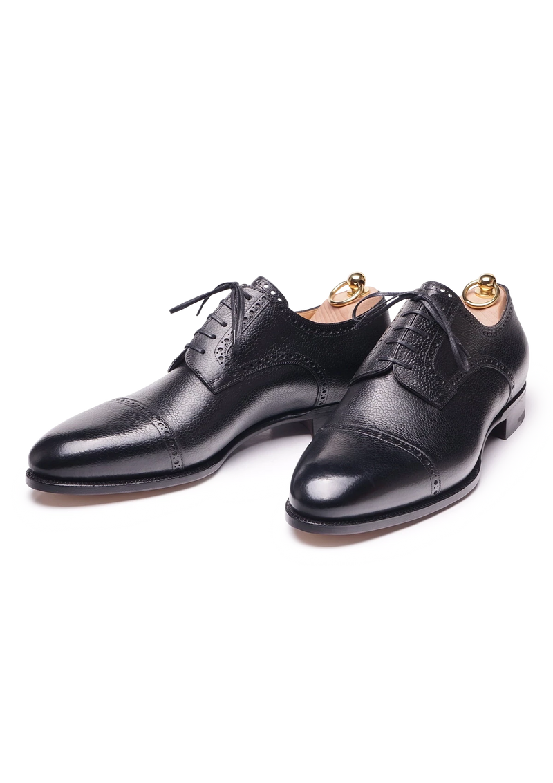 Black Five eyelet cap toe derby in Scotch grain leather | Stefano Bemer Black Five eyelet cap toe derby in Scotch grain leather | Stefano Bemer