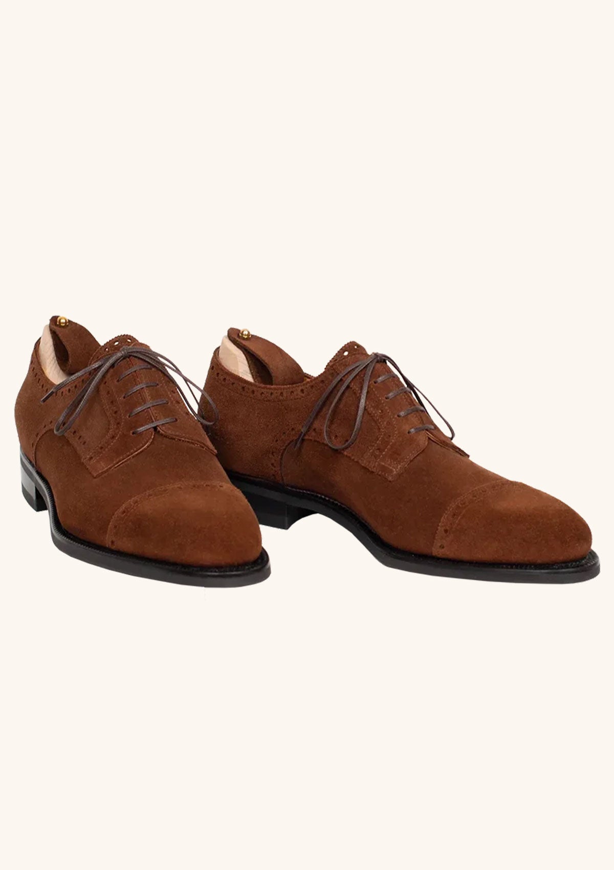 Cap toe Derbies in Polo Brown Suede