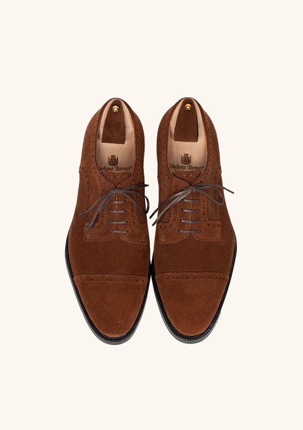 Cap toe Derbies in Polo Brown Suede