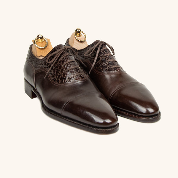 Cap Toe Balmoral Oxfords in Box Calf and Crocodile | Stefano