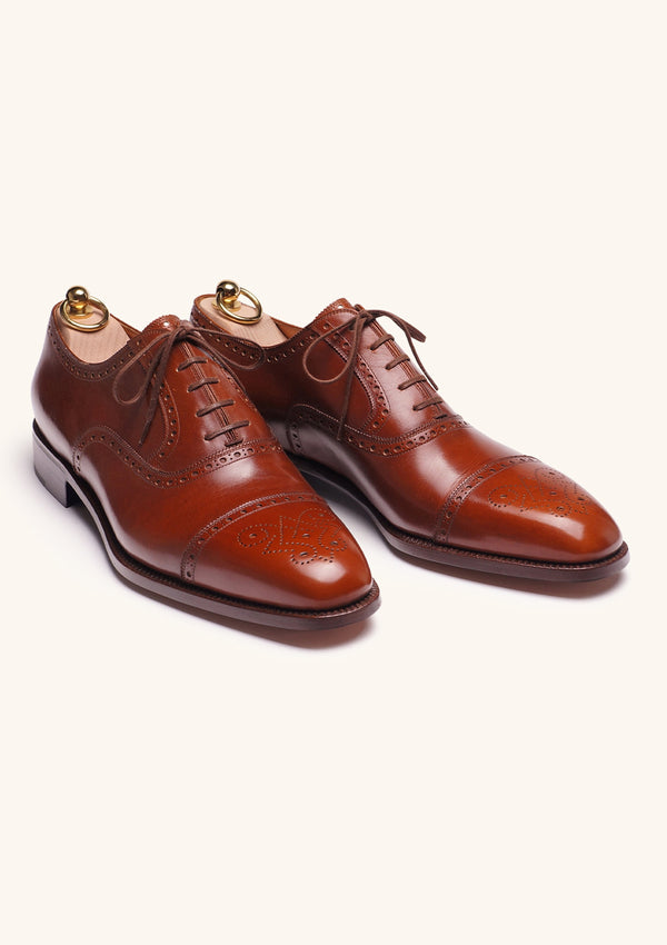 Brown Cap toe oxfords in French Box Calf