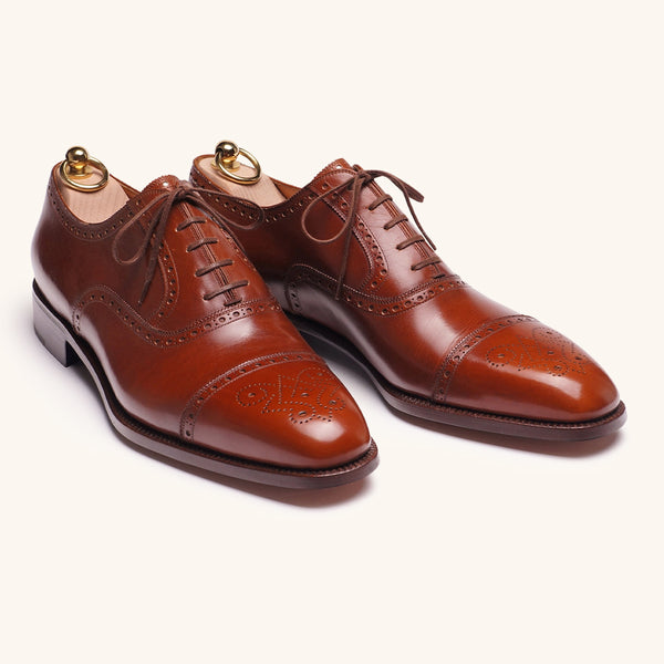 Brown Cap toe oxfords in French Box Calf | Stefano Bemer