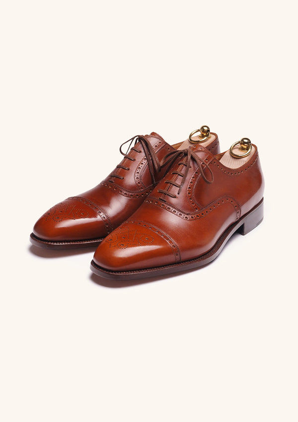 Brown Cap toe oxfords in French Box Calf