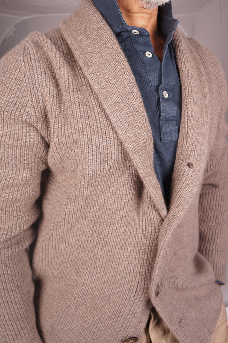 Taupe Cashmere Shawled Cardigan