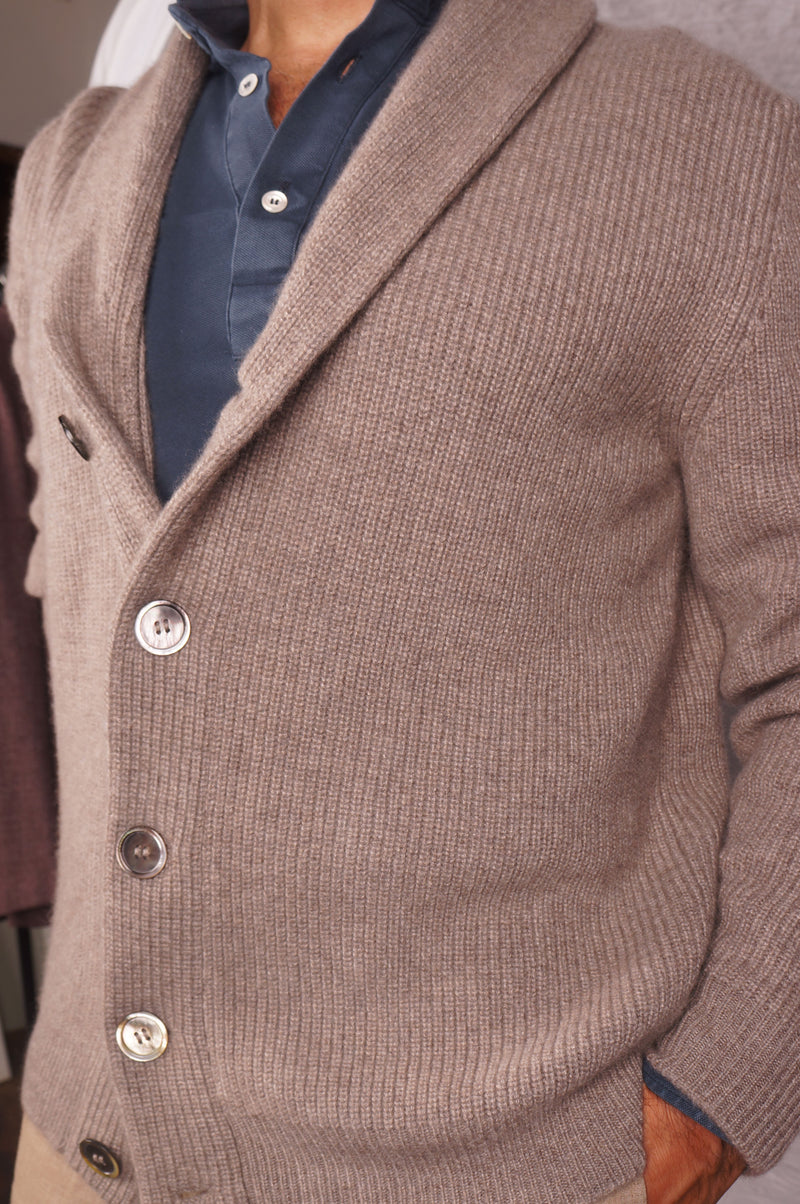 Taupe Cashmere Shawled Cardigan