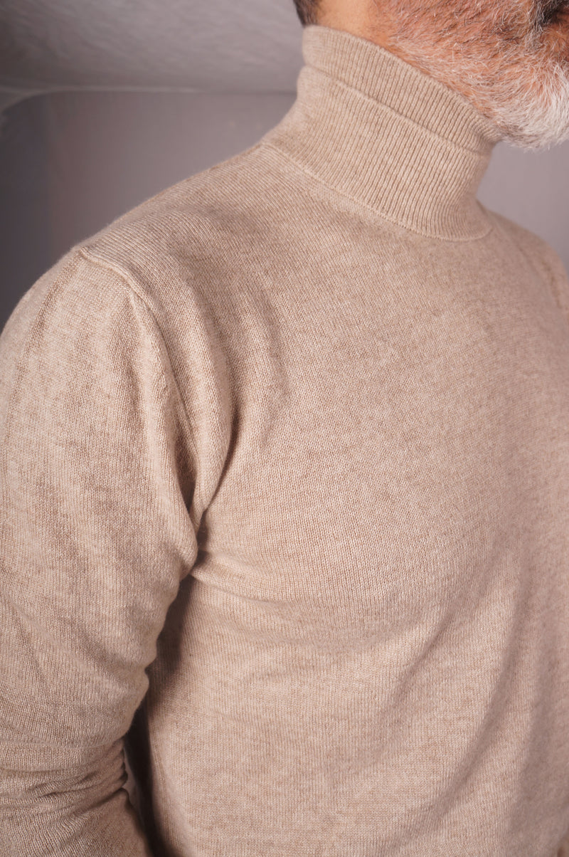 Beige Cashmere Double Turtleneck