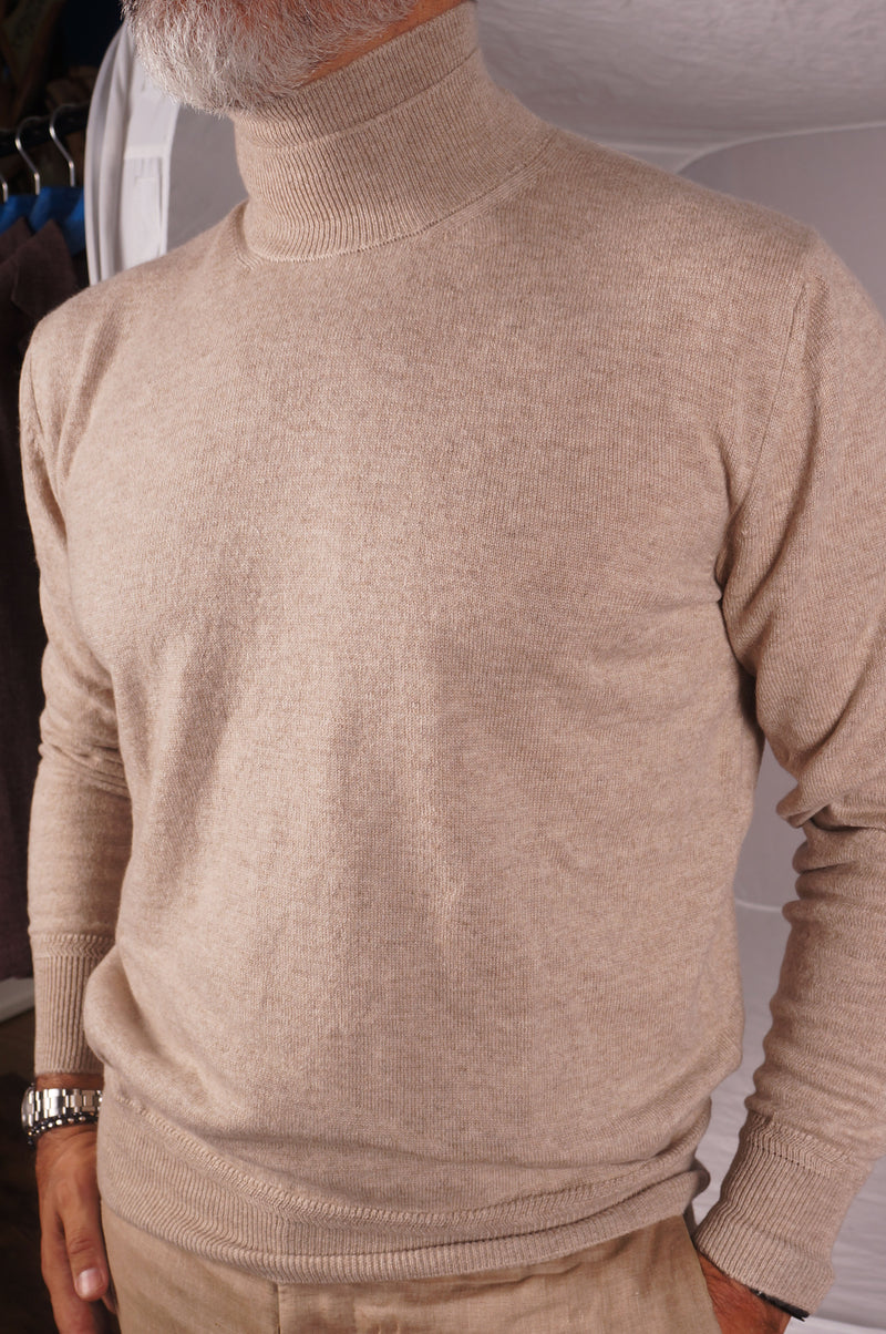 Beige Cashmere Double Turtleneck