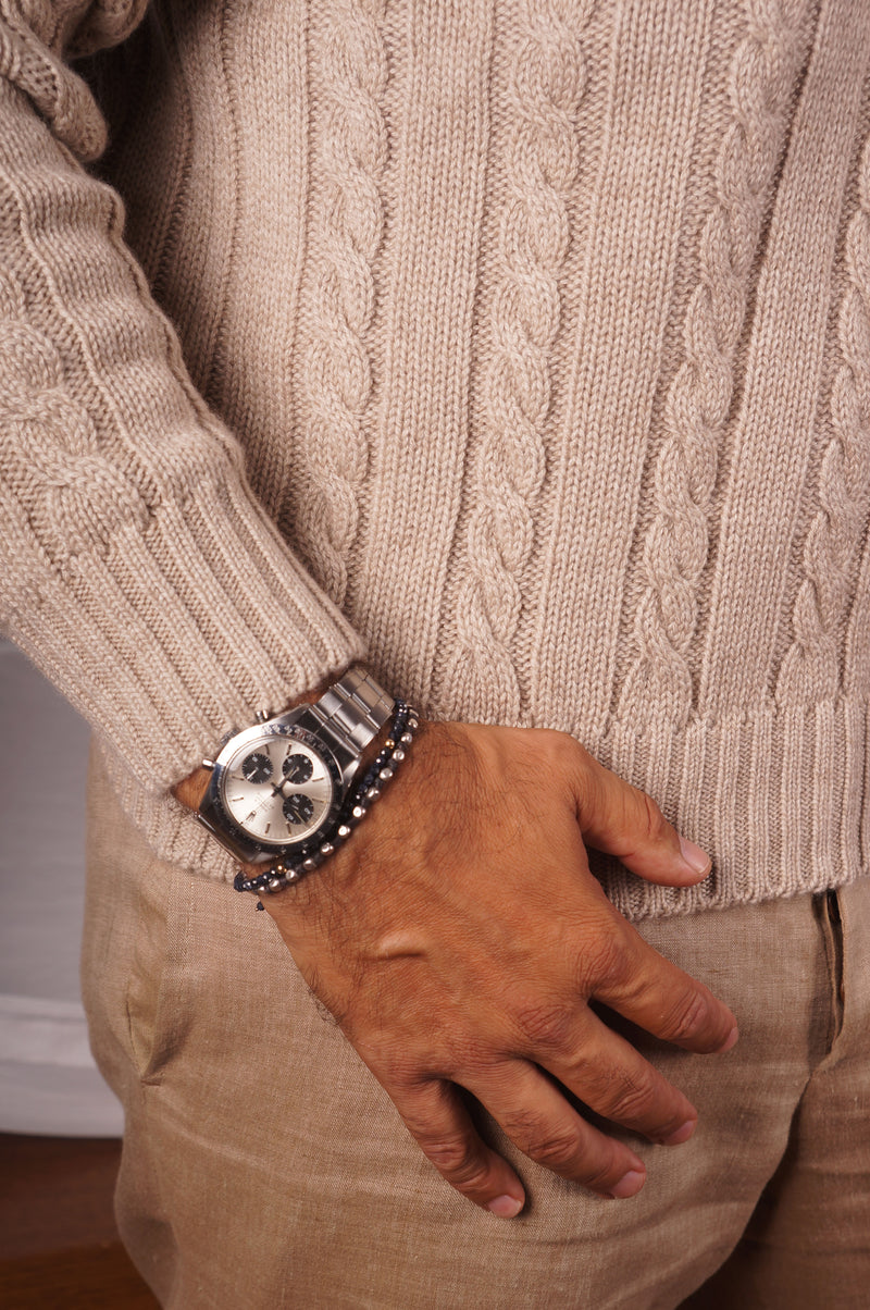 Beige Cashmere Braided Turtleneck