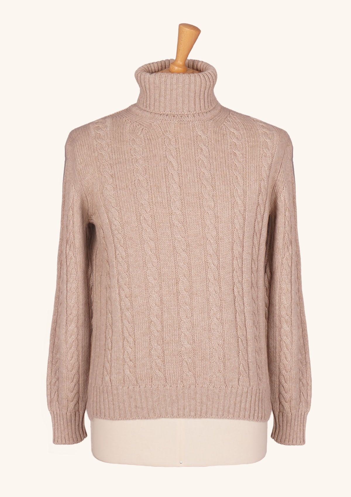 Beige Cashmere Braided Turtleneck