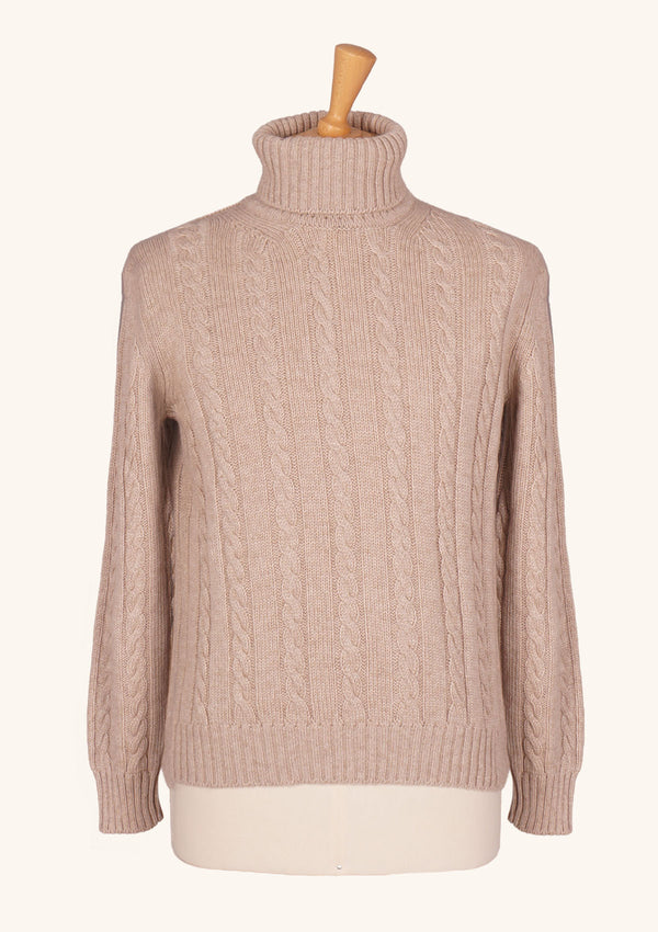 Beige Cashmere Braided Turtleneck