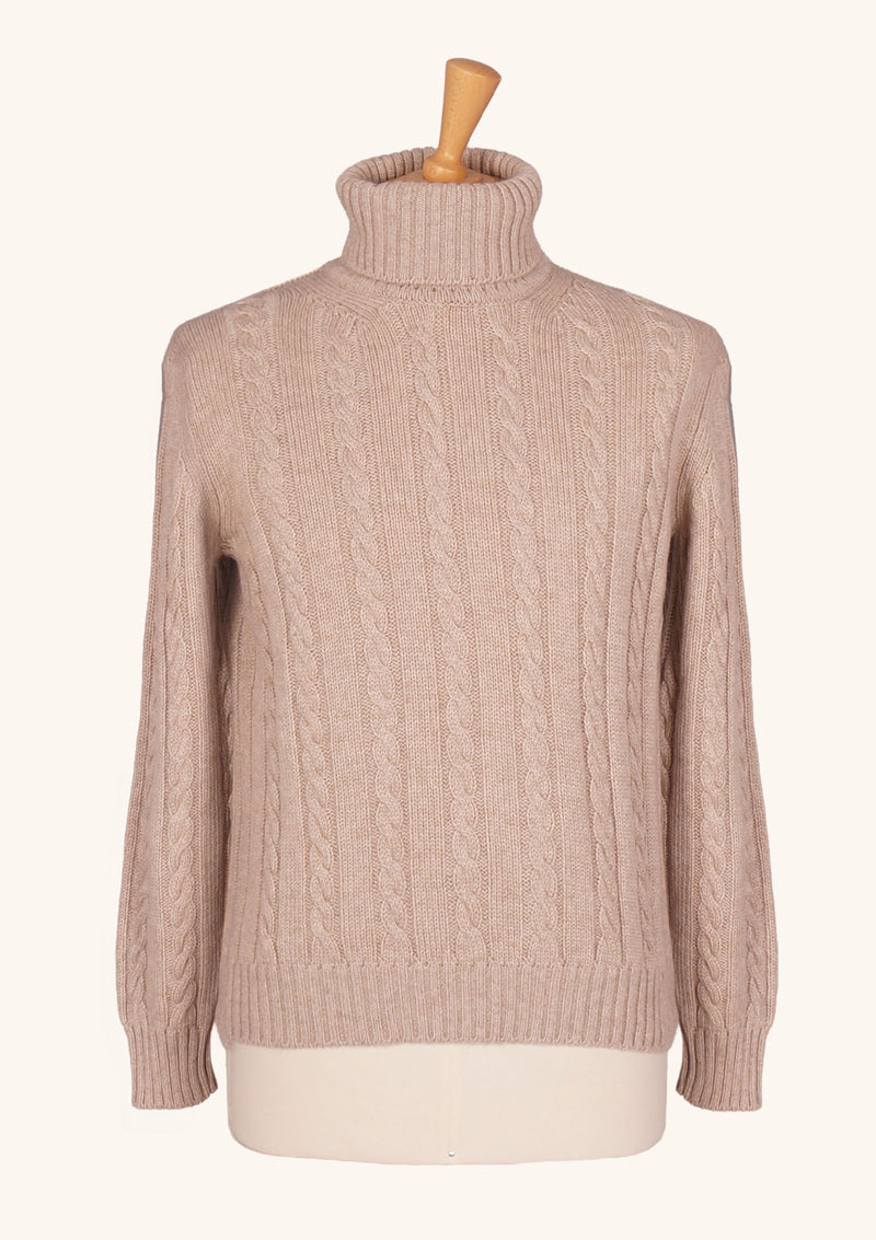 Beige Cashmere Braided Turtleneck