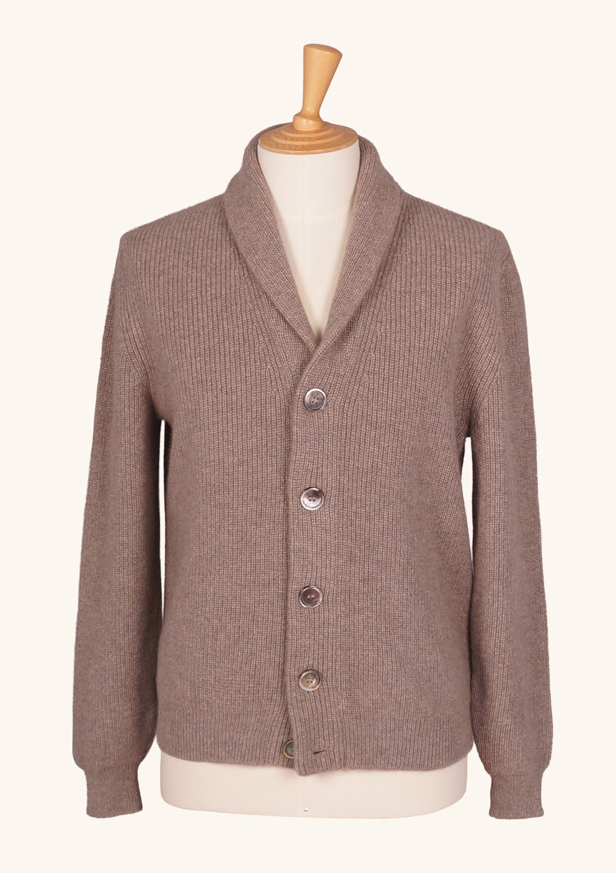 Taupe Cashmere Shawled Cardigan