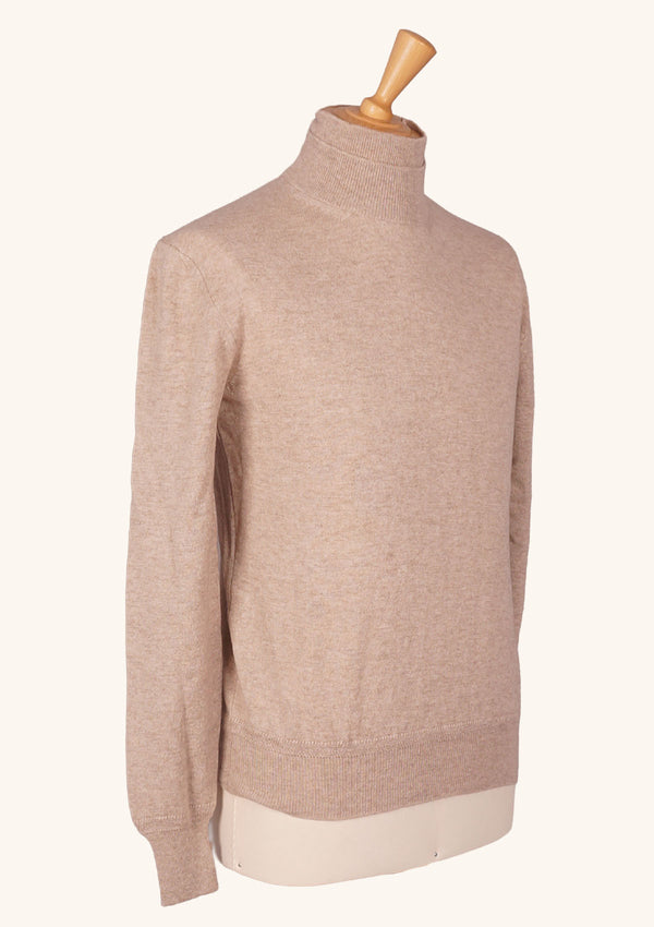 Beige Cashmere Double Turtleneck